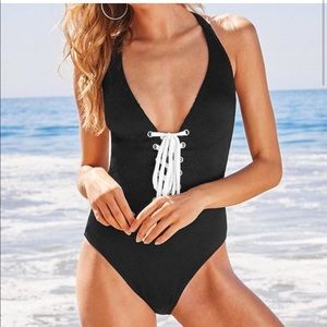 Black Lace-Up One-Piece Swimsuit